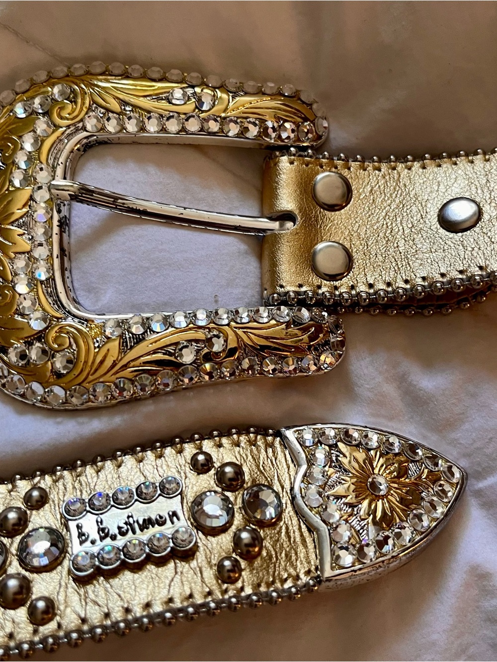 B.B. Simon Gold Crystal Studded Women's Belt